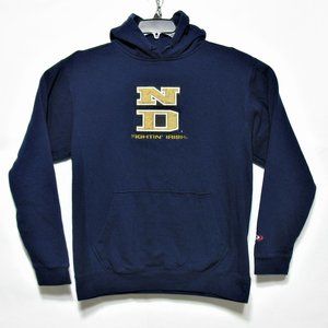 Vintage Notre Dame Fighting Irish Logo Heavy Hoodie Sweatshirt Navy & Gold Sz M